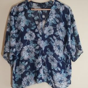 Metaphor blouse white flower print navy blue